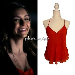 E by Eloise Anthropologie Red Orange Silk Tank ASO Elena Gilbert